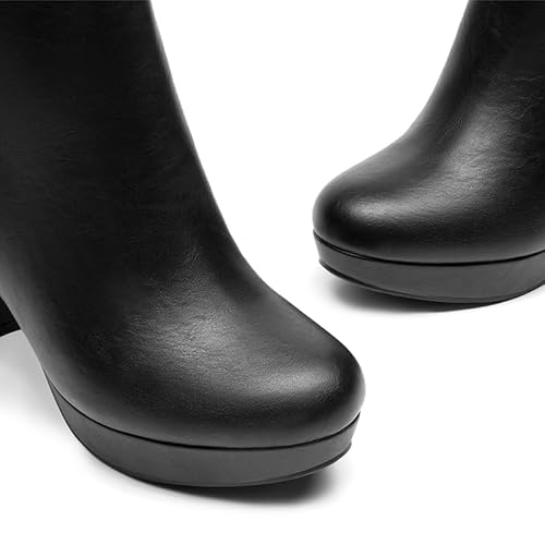 DREAM PAIRS DREAM PAIRS Women's High Heel Ankle Boots Chunky Platform Booties,Size 7.5,Black/Pu,STOMP