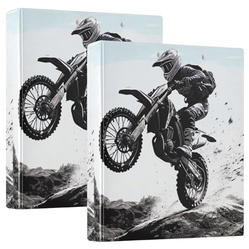 Dirt Bike Jump 3 Ring Binder with Clipboard, 1.5 in Binders 3 Ring for College School with 2 Pockets