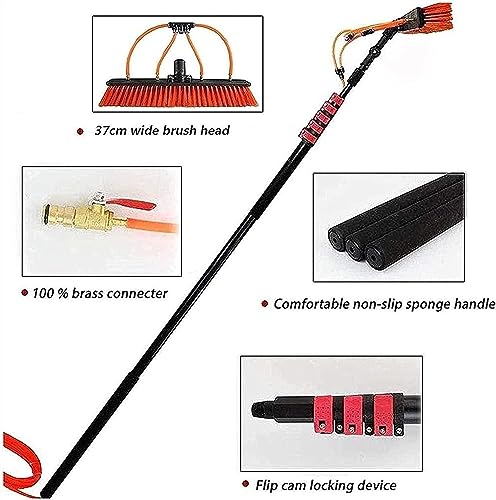 Window Cleaning Telescopic Cleaner Wash Brush Kit Adjustable Pole Length,Telescopic Window Cleaning Pole, 4M/13.1ft Water-Fed Brush for Roofs, Verandas, Solar Panels & Windows - Extendable C - Image 2
