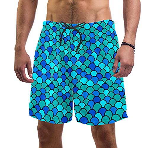 Short de bain pour homme avec doublure maille motif écailles bleu roi XL