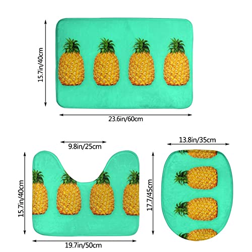 UBINYSS Badematte + Konturmatte + Toilettendeckelbezug, leckere Ananas 3 Stück Badematte Set, mit rutschfester Klebeunterseite – Bild 3
