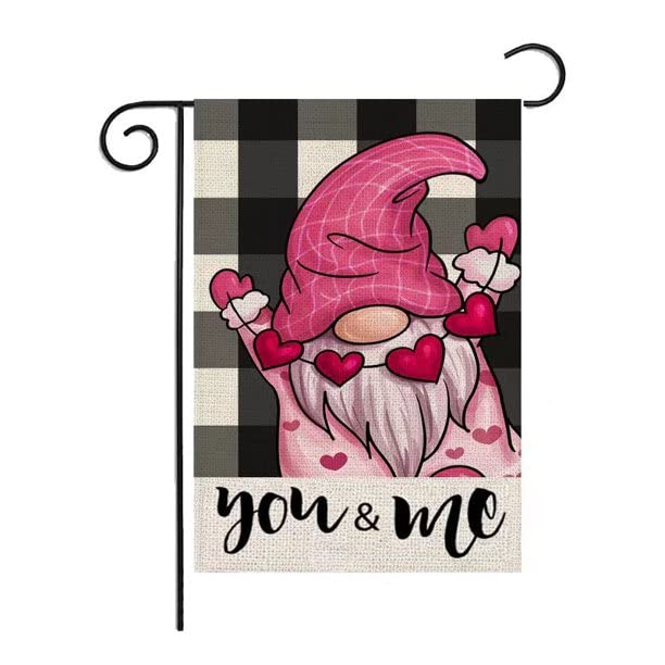 Valentines' Day Garden Flag Gnome Decorations You and Me Double Sided Farmhouse Burlap Home Decor for Anniversary Wedding 12" x 18"