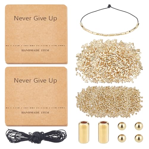 DICOSMETIC DIY Morse Code Bracelet Bead Kit Including 2000Pcs 2 Styles Golden Plastic Bead Bulk 4.36 Yards Waxed Cotton Cord 14Pcs Bracelet Display Cards Adjustable Braided Bracelets Necklaces Kit
