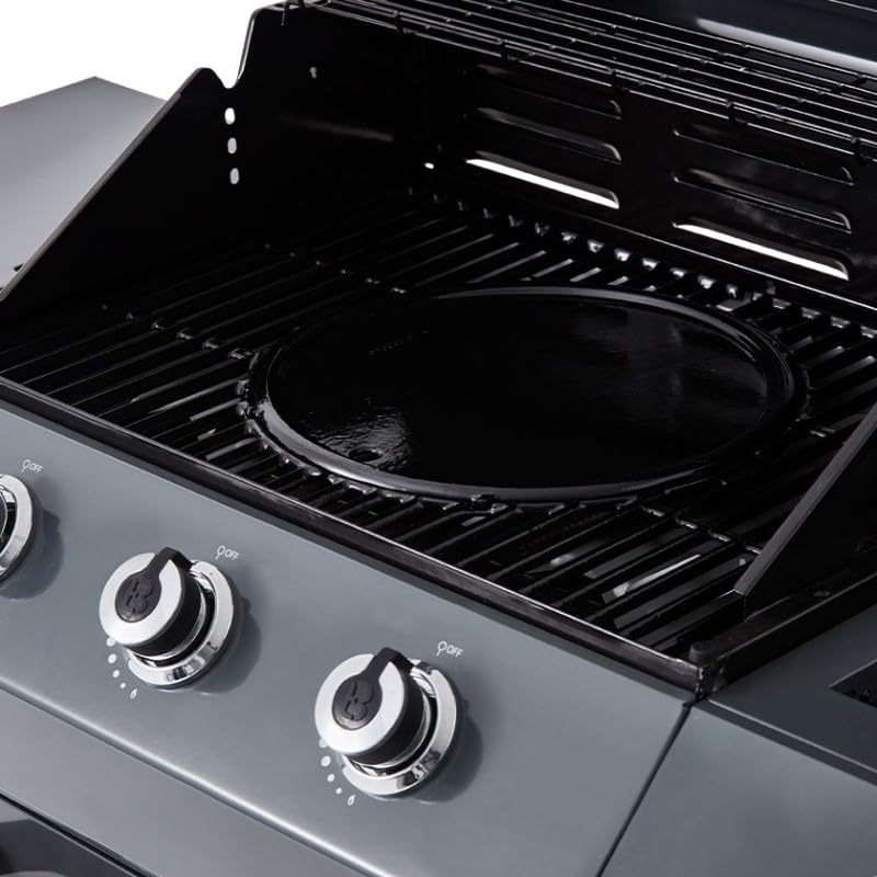 BRASERO - Barbecue Emma Gun Metal 3 Feux + 1 Side - FlexiGrill - Jusqu'à 10 convives - Surface de cuisson 57 x 41,5 cm - 2 Tablettes dont 1 brûleur latéral - Housse de protection