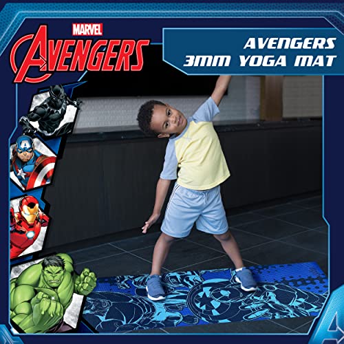Marvel Avengers Kids Yoga Mat Non Slip for Boys and Girls, All Purpose, PVC, Fitness and Workout Accessories, Features Iron Man, Hulk and Captain America, Navy, 3 mm - Image 3