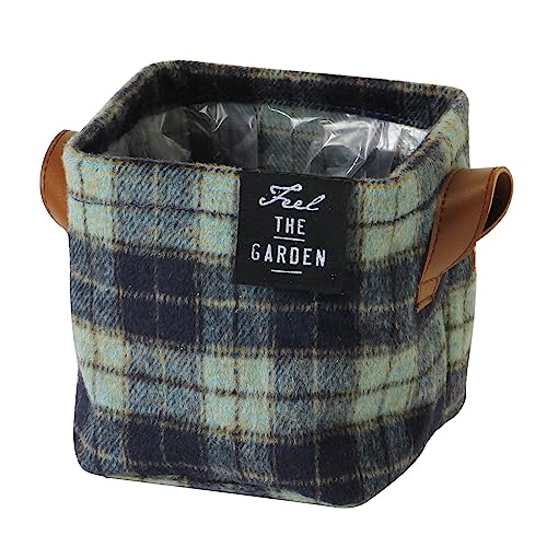 SPICE チェックハーモニー 持ち手のついたプランターカバー グリーン Lサイズ GNGT2013GR