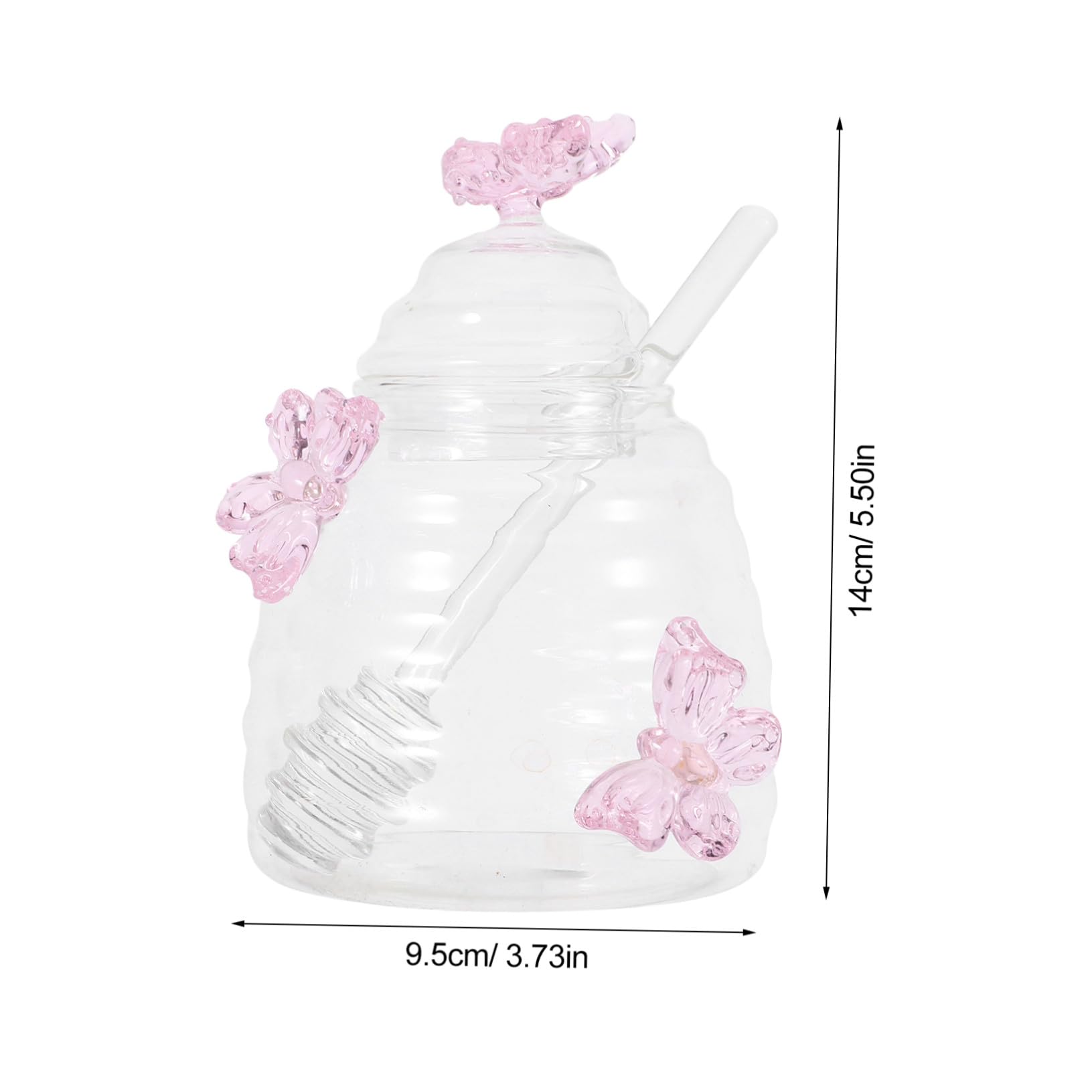 TOYANDONA Honigglas aus Glas mit Schmetterlingsmotiv 500ml Transparenter Honigtopf mit Deckel und Rührstab Einfach zu Reinigen und Frischebewahrung in Küche