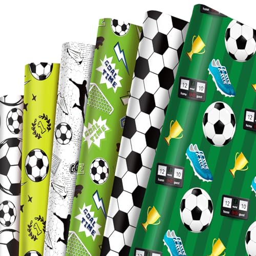 12 Pcs Football Wrapping Paper Sheets 69x50cm Green Soccor Art Gift Wrapping Paper Recyclable Golfs Birthday Wrapper for Boys Mens Kids Adults Party Gift Wrap Boxes Decorations