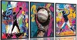 3Pcs Graffiti Baseball Wall Art Boys Room Rustic Baseball American Football Painting Picture Wall Decor Modern Graffiti Poster Print Artwork for Man Cave Man Bedroom Playroom Home Decoration 12x16in