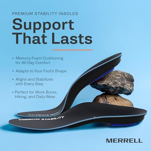 Image of MERRELL Premium Stability Shoe Insoles for Men - Premium Orthotic Arch Support Insoles with Rigid Cork Layer, Deep Heel Cup, Odor Control, Work Boot, Foot Pain, Standing /For Medium to High Arch Height