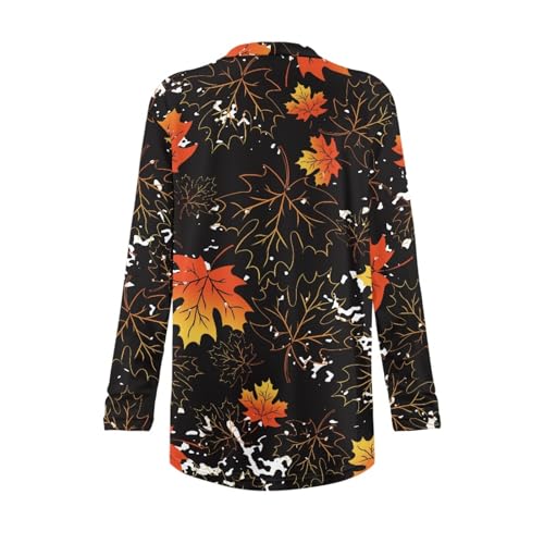 Image of Fall Maple Leaf Cardigan Sweaters for Women Long Sleeve Cardigan Soft Drape Open Front Dusters V-Neck Jackets Dressy