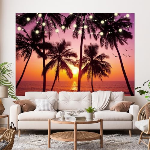 Msocio 7x5ft Sunset Polyester Summer Beach Backdrop Hawaiian Tropical Palm Leaves Aloha Luau Party Decoration Surfboard Photography Background for Baby Shower Happy Birthday Party Photo Studio Props by Msocio - Used condition - Image 6