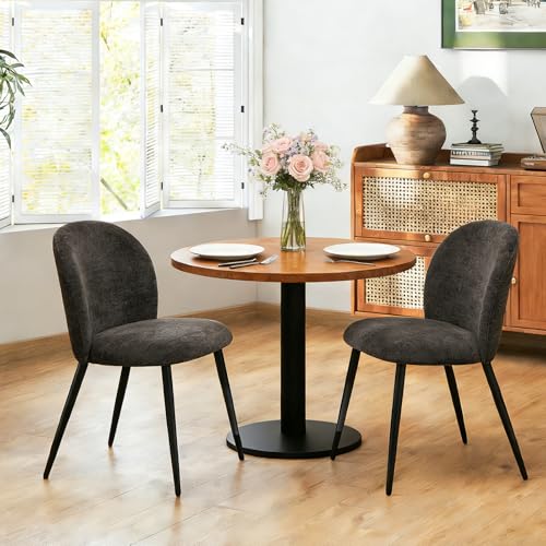 Image of Hellove Dining Chairs Set of 2, Upholstered Kitchen Chairs with Black Metal Legs, Modern Chenille Fabric Dining Room Chairs, Padded Side Accent Chair for Kitchen Diner, Living Room, Desk,Black