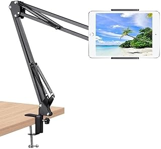 AUKY 1PC Smartphone Holder Stand Overhead Scissor Boom Arm with 360° Adjustable Clamp Mount for Desk (Black)