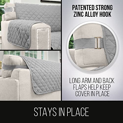 Sofa Shield Patented Sectional Slip Cover, Large Cushion Protector, Reversible Stain And Dog Tear Resistant Slipcover, Quilted Microfiber 30X30” Seat, Washable Covers For Dogs Pets Kids, Light Taupe #TOP2