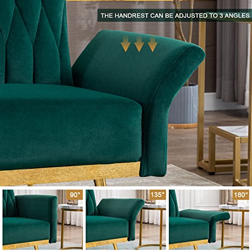 Ttgieet Velvet Convertible Futon Sofa Bed With Golden Metal Legs, 70" Tufted Loveseat Couch Sleeper Futon Sofa With Adjustable Armrests For Home Living Room Bedroom (Green) #TOP2