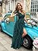 VOUIAO Summer Women Tulle Prom Dress Elegant Bow One Shoulder Slit Evening Party Gown Wedding Guest Bridesmaid Maxi Dress Dark Green XL