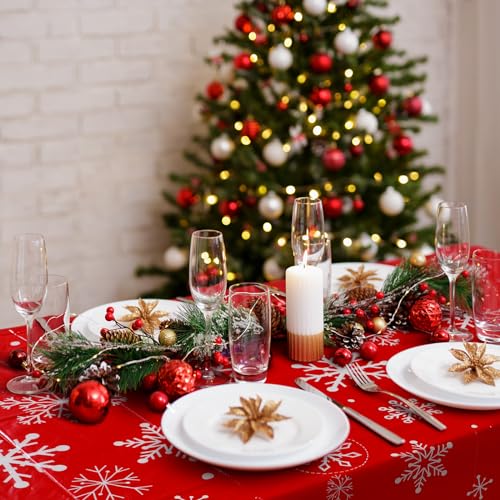 Ganeen 12 Pcs Christmas Snowflake Tablecloth Red and White Snowflake Rectangular Plastic Tablecloth Winter Party Decorations Winter Table Cover for Christmas Holiday Birthday Party Supplies by Ganeen - Image 5
