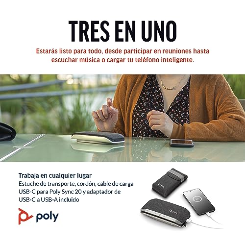 Miniatura 4 de Altavoz Manos Libres Inteligente Portátil Personal Plantronics Poly Sync 20 Con Usb-C - Reducción De Ruido O De Ecos - Funciona Con Teams, Zoom, Pc, Mac, Teléfonos Celulares - Exclusivo Para Amazon