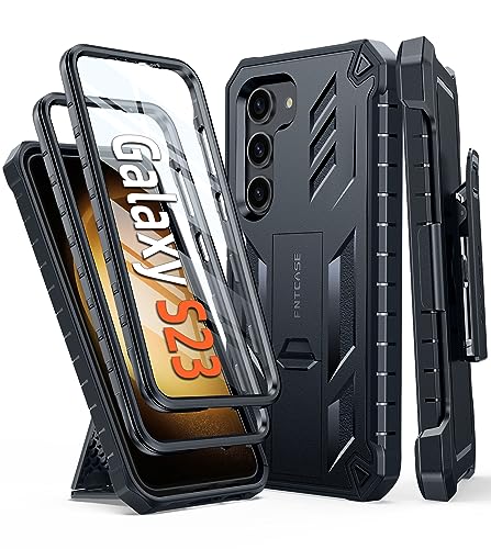 FNTCASE for Samsung Galaxy-S23 Protective Case: Dual Layer Rugged Shockproof Cell Phone Cover with Built-in Screen Protector & Kickstand | Military Grade Drop Proof Bumper Full Protection Cases 6.1''