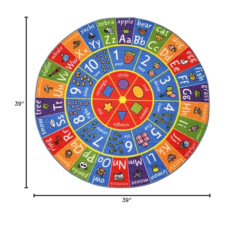 image for KC Cubs 3x3 ABC Alphabet, Numbers & Shapes Rug – Educational Non-Sli