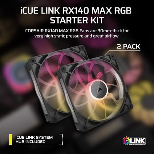 Image of CORSAIR iCUE Link RX140 MAX RGB 140mm PWM Thick Fans with iCUE Link System Hub - High-Static Pressure - Magnetic Dome Bearing - Dual Pack - Black