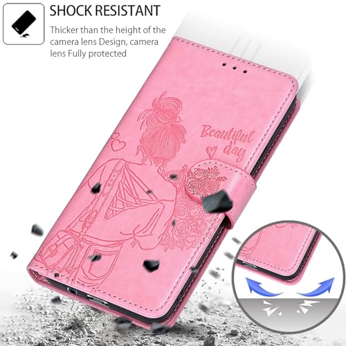 KENHONER Designed for iPhone 15 Pro Max Case Wallet,Women Flip Folio Cover with Embossed PU Leather Stand Credit Card Holders Slots Wrist Strap Phone Case for iPhone 15 Pro Max 6.7 Inch (Pink Girl) by KENHONER - Image 7