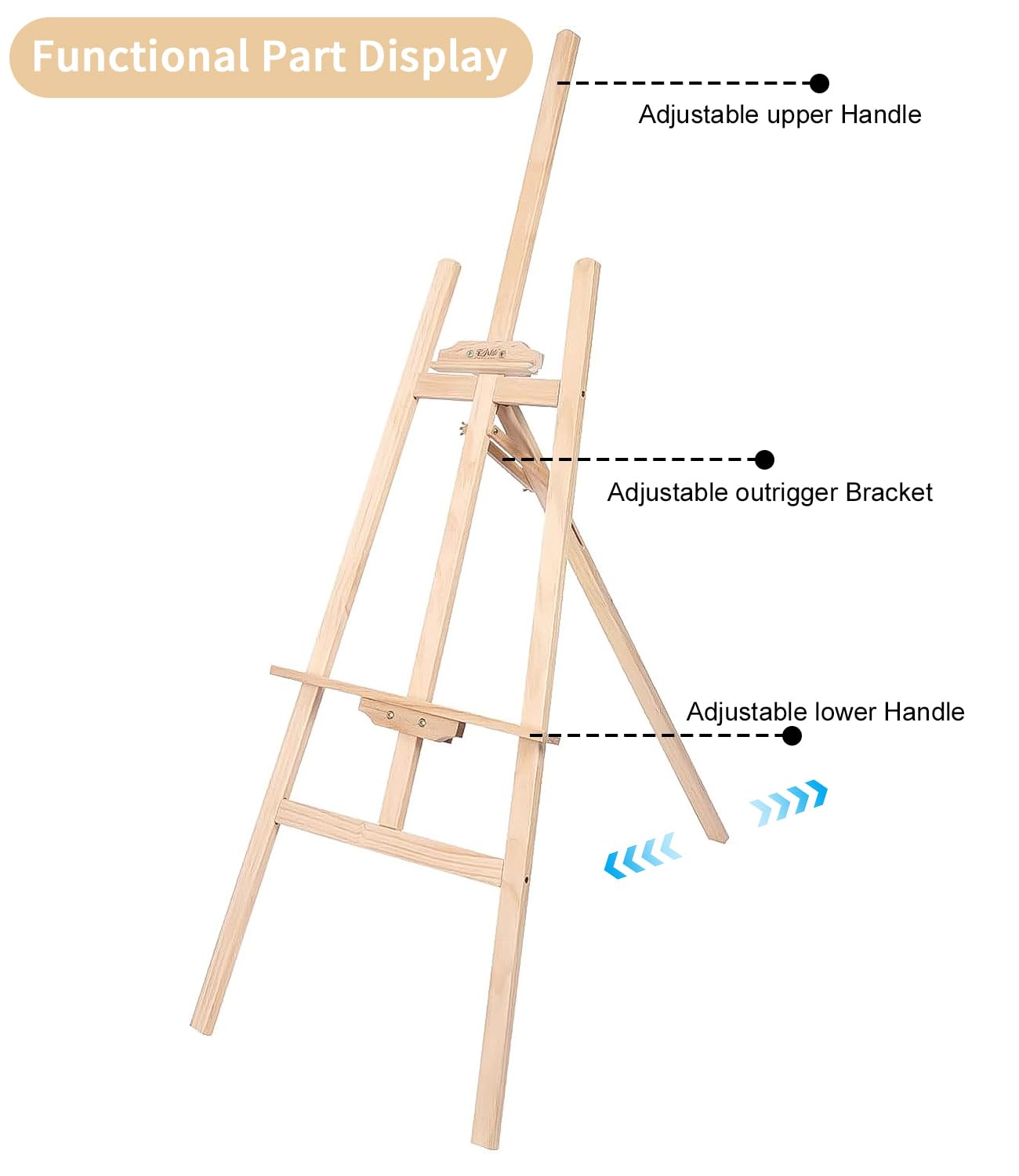 Zawaer Cavalletto in Legno 150 cm, Cavalletto Pittura Per Dipingere, Grande Cavalletti in Legno, Pieghevole e Regolabile in Altezza, Adatto per l'Arte, la Pittura e i Matrimoni, per Bambini e Adulti