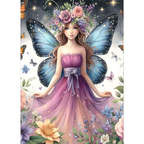 GDYEEH 5D Fee Mädchen Diamant Painting Pictures, DIY Blumen Diamant Art Painting Kits, Fantasie Diamond Painting Set for Adults Anfänger, Mosaic Making, Diamond Painting for Home Decor 30x40cm