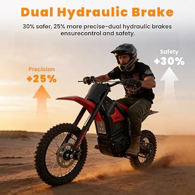 AMYET VT300 Electric Dirt Bike for Teens & Adults, Peak 3000W 40MPH Electric Motorcycle with 48V/23.4 AH Battery Ebike, Full Hydraulic Brakes and Suspensions Mountain Off-Road E Dirt Bike, Red