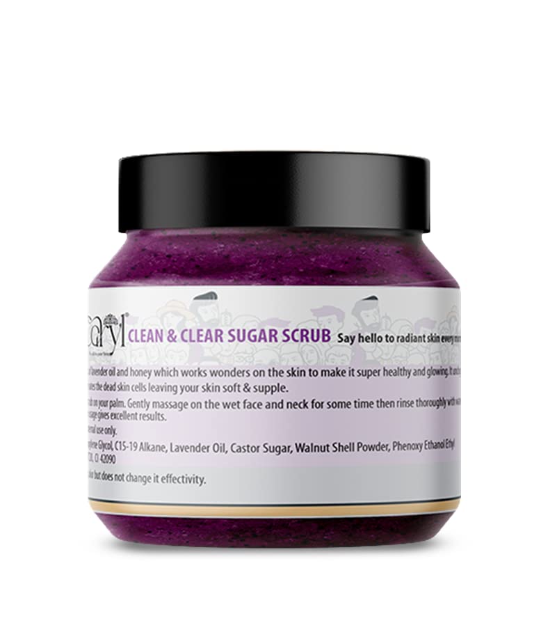 Image of Caryl 200 gm Clean & Clear Sugar Face Scrub | Tan & Dirt Removal Scrub | Skin Exfoliating, Removes Blackhead, Dead Skin | Face & Body Scrub for Women & Men | All Skin Types | Paraben & Sulfate Free