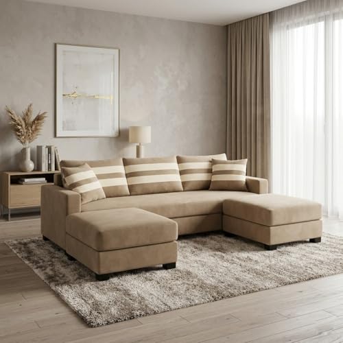 Image of Classiq Rich 5 Seater L Shape Sofa Set with Movable Ottoman | Flexible Layout | Spacious Soft Touch Seating | Designer Sofa for Living Room (Beige)