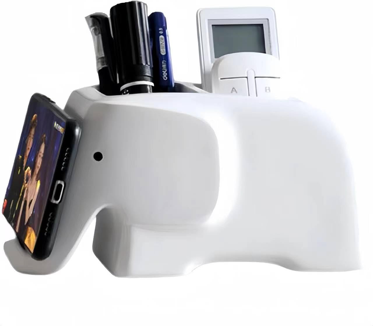 Elephant Pen Holder for Desk Cute Phone Holder Stand Office Supplies Cubicle Decor Kawaii Workspace Accessories Makeup Organizer for Women Girls Pencil Cup Aesthetic Caddy for Home Office (White)