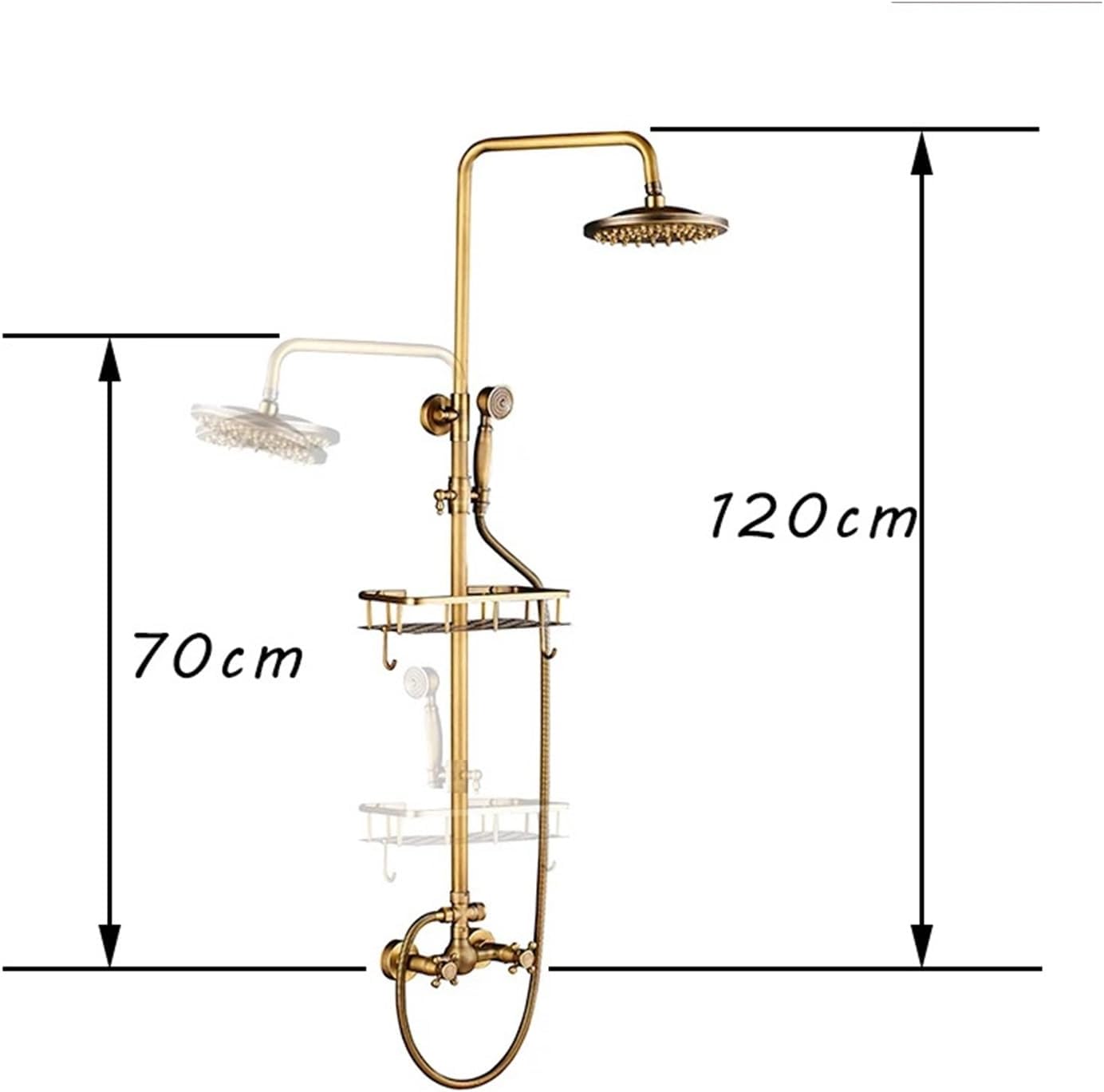 Faucet Shower and Shelf Hot Cold Mixer Tap(Antique Brass H)