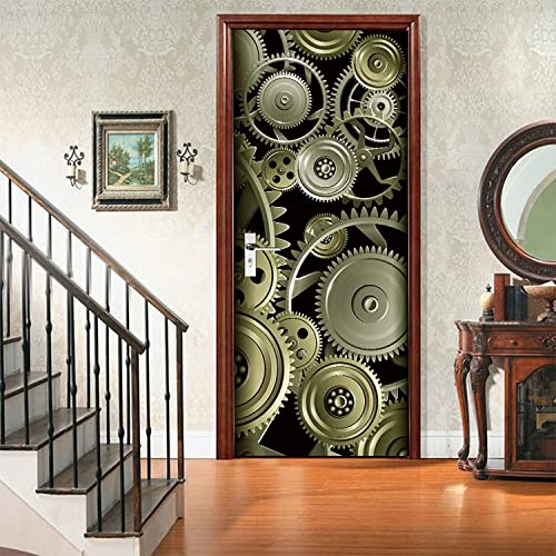 3D Resumen De Engranajes De Metal 90 X 200 Cm Decoración Hogareña Vinilo Puerta Calcomanías Papel Tapiz Murales De Pared Papel Pintado Pegatinas Posters Autoadhesivo