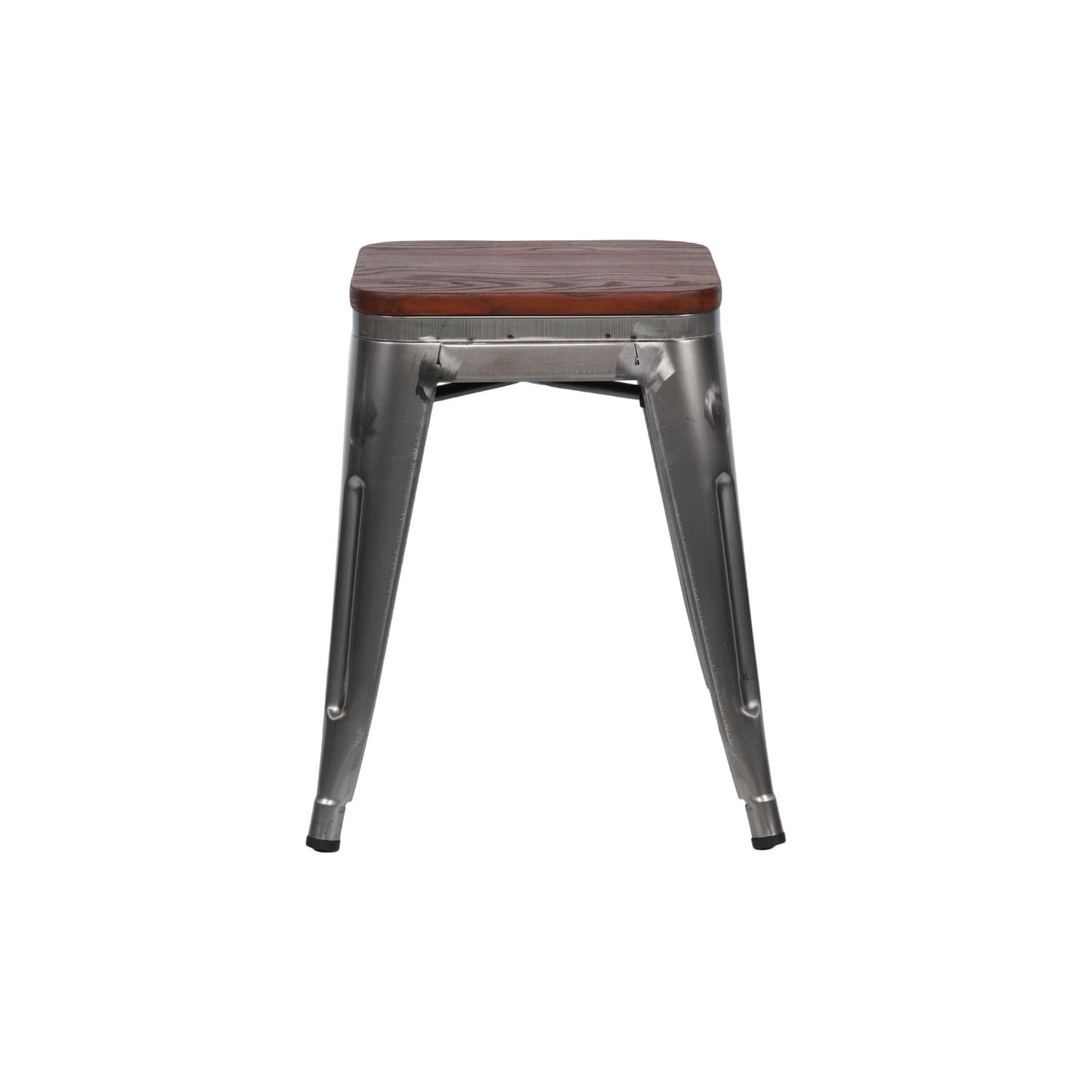 THINIA HOME Pack 4 Taburetes Bajos Industriales Apilables de Acero y Madera 38x38x46cm