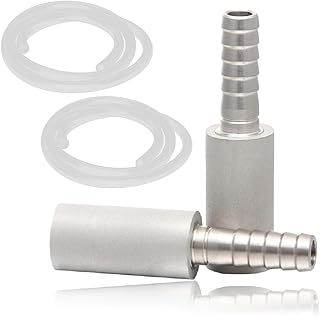 Joywayus Aeration Stone 0.5 Micron Stainless Steel Oxygenation Diffusion Stone 1/4" Barb for Home brewing Wine Beer Soda + 20 Inch Silicone Hose (Pack of 2)