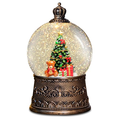 Christmas Snow Globes Lantern with Music, Christmas Tree Snow Globes with Swirling Glitter Effects, USB/Battery Powered with 6-Hour Timer, Holiday Decorations Indoor