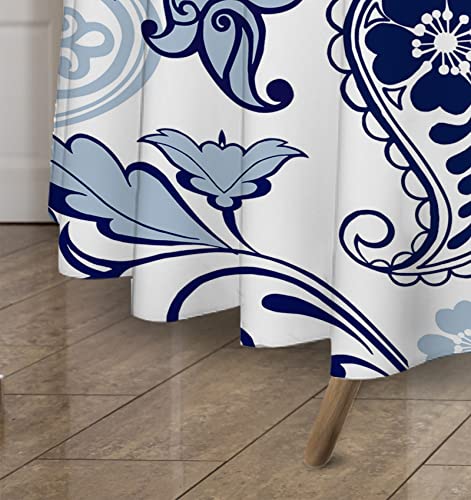 Vantaso Oriental Paisley Floral Blue White Round Tablecloth 60 Inch Polyester Table Cloth Linen, Machine Washable Table Cover For Kitchen Dining Coffee Circular Table #TOP6