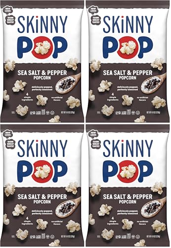 Image of SkinnyPop Popcorn, Sea Salt & Pepper, Whole Grain, Dairy-Free Snack, 4.4oz Bag (Pack of 4)