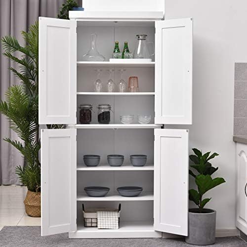 HOMCOM Tall Kitchen Storage Cabinet Cupboard W/Adjustable Shelf Wood Pantry