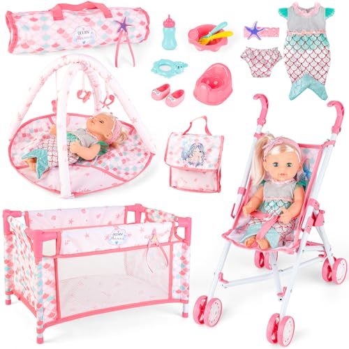 Deao KB83886 Baby Doll Stroller Crib Bed Nursery Role Play Set Baby Doll Accessories And Play Mat,Travel Cot,Foldable Stroller And Travel Bag Birthday thumb #8