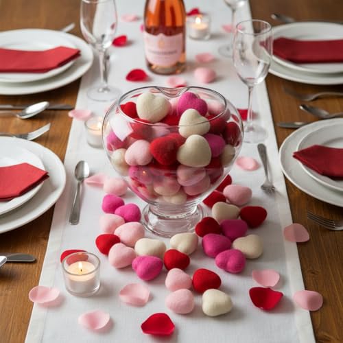 Geosar 24pcs Valentines Day Vase Filler Felt Heart Balls for Crafts Red Pink Heart Vase Filler Decorative Pom Pom Balls Ornaments for Valentine\'s Day Decor Centerpieces (2.4inch)