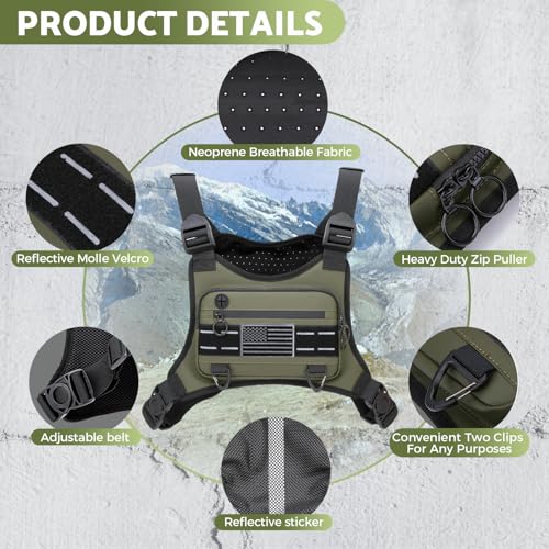 Image of Muserise Sports Chest Bag For Men Women, Water Resistant Lightweight Front Chest Pack, Running Vest Bag With Built-In Phone Holder & Extra Storage For Workouts, Running, Cycling (Olive)