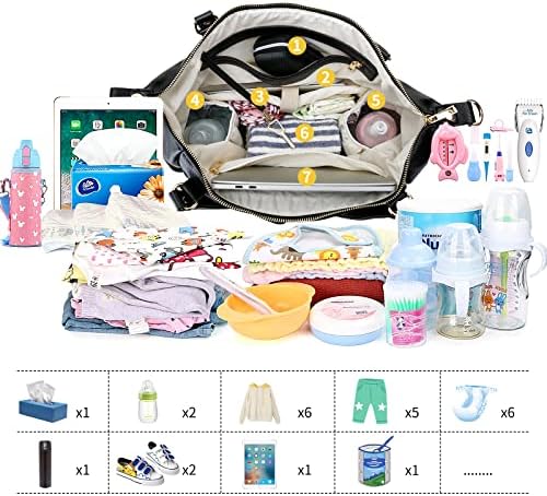 Nappy Bags Baby Changing Bags with Mat & Insulated Pockets, Baby Bag for Mum and Dad, Leather Diaper Tote Bags for women