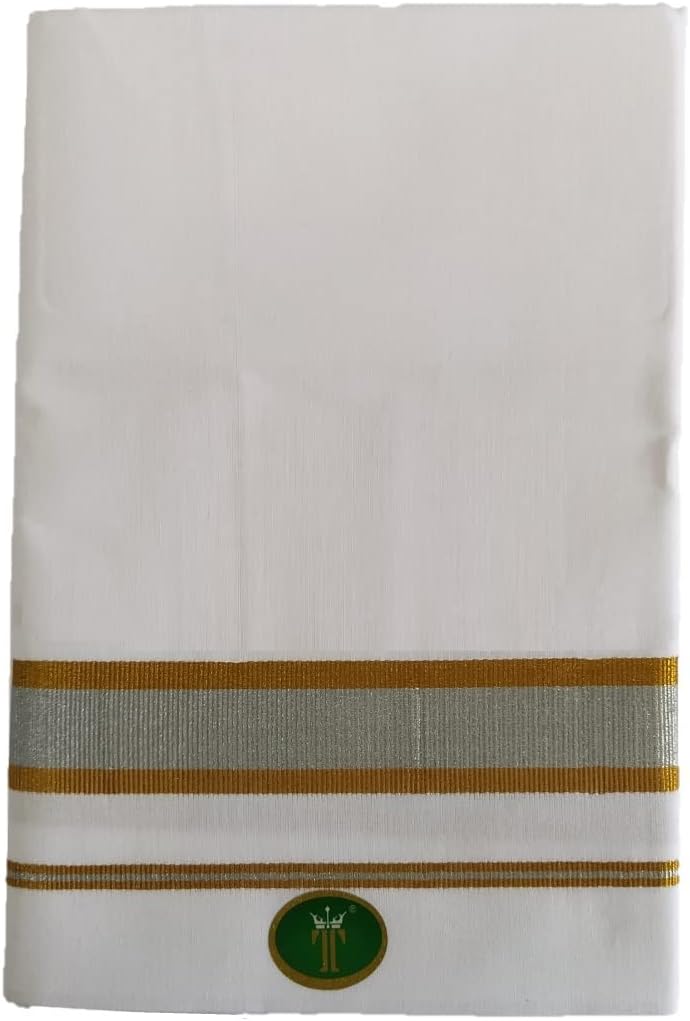 Tharun Minmini Silver Cotton White Dhoti (Single Dhoti, Free Size) - 2 Meter (Minmini Silver Border)