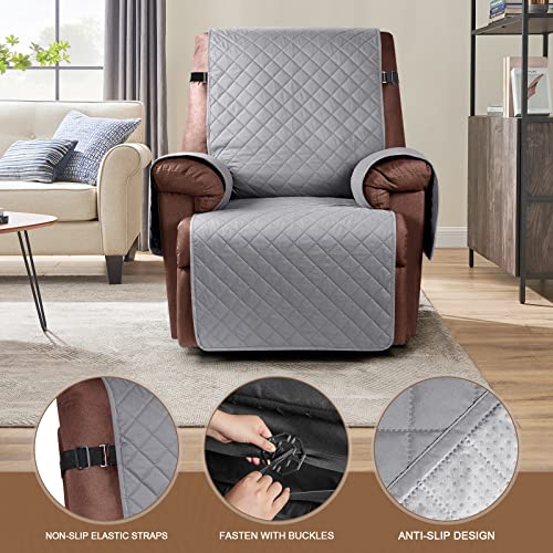 Image of KinCam Water Resistant Recliner Chair Cover, Reclining Couch Covers for Pets, Dogs, Recliner Couch Slipcover Furniture Protector with Elastic Straps for Kids, Light Gray