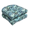 Pillow Perfect Paisley Indoor/Outdoor Chair Seat Cushion, Tufted, Weather, and Fade Resistant, 19" x 19", Blue/Green Pretty, 2 Count