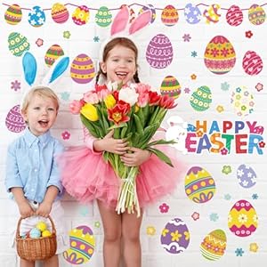 Whaline Easter Wall Decor Stickers Happy Easter Egg Flower Wall Decals Small Room Mural Stickers for Spring Home Office School Party Door Window Decoration, 8.3 x 10.6 Inch, 9 Sheets Whaline Easter Wall Decor Stickers Happy Easter Egg Flower Wall Decals Small Room Mural Stickers for Spring Home Office School Party Door Window Decoration 83 x 106 Inch 9 Sheets