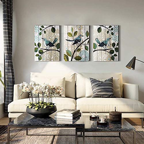 Bird On The Branch 3 Piece Abstract Canvas Wall Art For Living Room Wall Decor For Bedroom Kitchen Decorations Abstract Hang Posters Canvas Prints Artwork Modern Framed Bathroom Home Decoration #TOP1